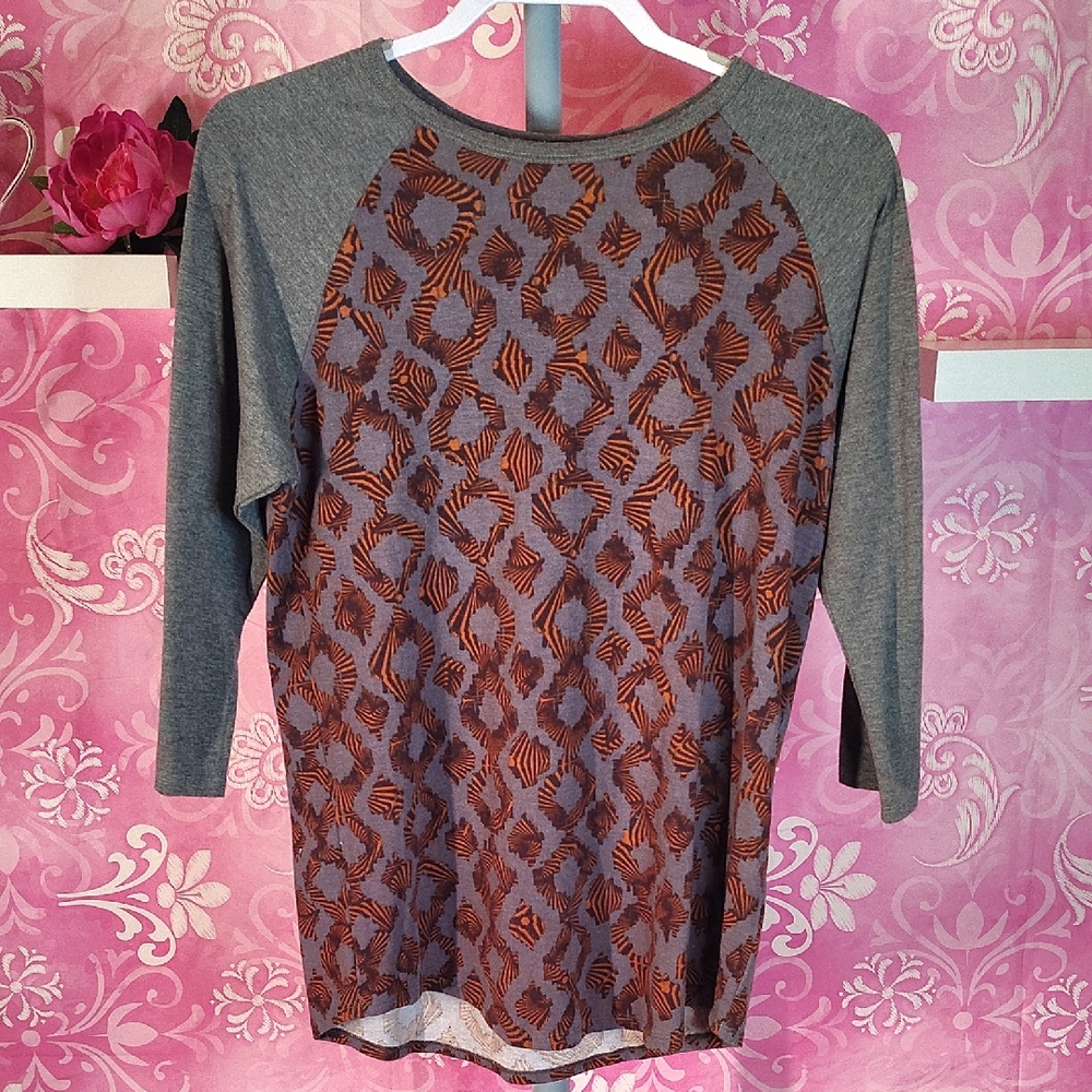 LuLaRoe Gray and Brown Geometric Long Sleeve Top (NWOT)